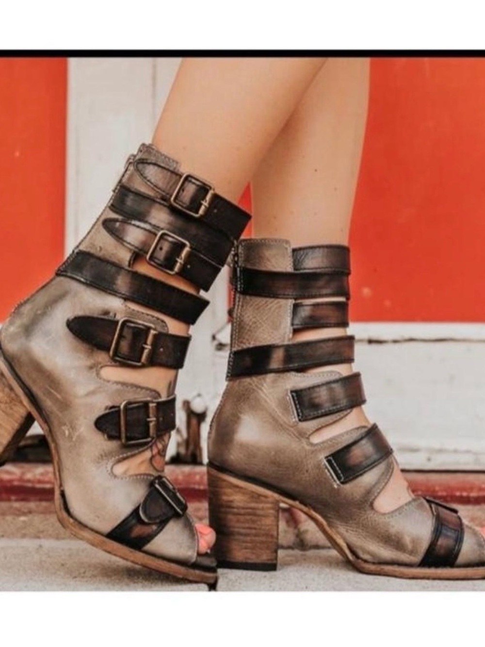 Freebird Bond leather strappy buckle heeled sandals